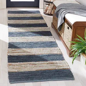 SAFAVIEH Vintage Leather Collection Runner Rug - 2'3" x 9', Dark Grey & Natural, Handmade Stripe, Ideal for High Traffic Areas in Living Room, Bedroom (VTL204G)