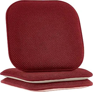 Elegant Comfort 2 Pack Chair Cushion Covers - Skid-Proof Rubber Backing - 16 x 16 Inch - Thick Dining Square Shape Seat Covers - Comfortable Textured Chair Pads with Ties - Honeycomb Pattern, Burgundy