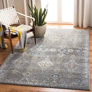 SAFAVIEH Evoke Collection 2'2" x 4' Dark Grey / Yellow EVK224G Boho Oriental Non-Shedding Living Room Bedroom Accent Rug