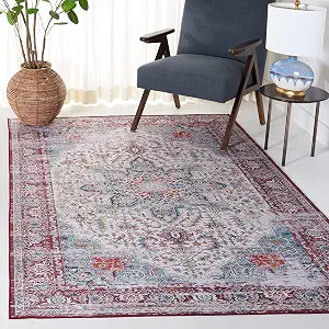 SAFAVIEH Washable Rug Tucson Collection - 3' x 5', Ivory & Red, Slip Resistant & Easy to Clean, Ideal for Foyer, Entryway, Kitchen, Bedroom (TSN113A)
