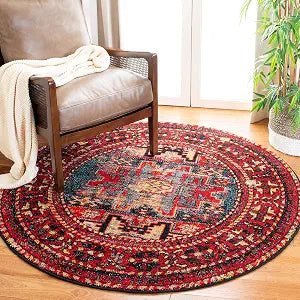 SAFAVIEH Vintage Hamadan Collection 3' Round Red / Multi VTH213A Oriental Traditional Persian Non-Shedding Dining Room Entryway Foyer Living Room Bedroom Area Rug