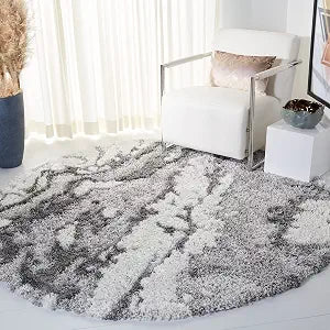 SAFAVIEH Horizon Shag Collection Area Rug - 3' Round, Grey & Ivory, Modern Abstract Design, Non-Shedding & Easy Care, 2-inch Thick Ideal for High Traffic Areas in Living Room, Bedroom (HZN890F)