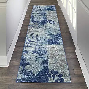 Nourison Home Tranquil Navy/Light Blue 2'3" x 7'3" Area Rug - Easy Clean, Non Shedding, Bed Room, Living Room, Dining Room, Kitchen (7' Runner)