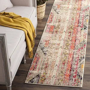 SAFAVIEH Monaco Collection Runner Rug - 2'2" x 8', Light Grey & Multi, Boho Chic Tribal Distressed Design, Non-Shedding & Easy Care, Ideal for High Traffic Areas in Living Room, Bedroom (MNC222G)