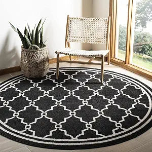 SAFAVIEH Amherst Collection Area Rug - 5' Round, Anthracite & Ivory, Trellis Design, Non-Shedding & Easy Care, Ideal for the Living Room, Dining, Bedroom (AMT414G)
