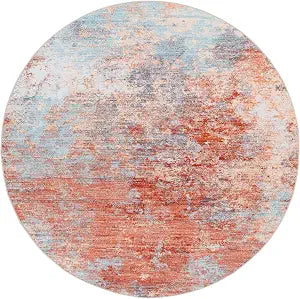 SAFAVIEH Washable Rug Tacoma Collection - 4' Round, Rust & Aqua, Slip Resistant & Easy to Clean, Ideal for Living Room, Bedroom, Foyer, Dining Space (TAC943P)