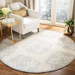 SAFAVIEH Chelsea Collection Area Rug - 3' Round, Ivory & Blue, Hand-Hooked French Country Wool, Ideal for High Traffic Areas in Living Room, Bedroom (HK359A)
