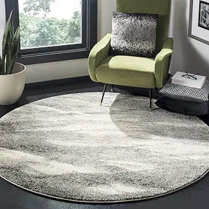 SAFAVIEH Retro Collection Area Rug - 3' Round, Grey & Ivory, Non-Shedding & Easy Cleaning, Ideal for Living Room, Bedroom, Dining Space (RET2891-8012)