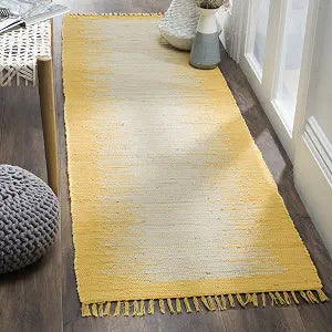 SAFAVIEH Handmade Cotton Runner Rug 2'3"x7' - Montauk Collection - Gold, Hand-Woven Fringe Design, Ideal for Entryway, Hallway, Kitchen, Bedroom (MTK718K)