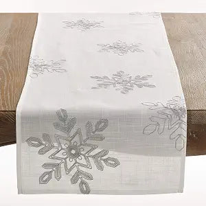 SARO LIFESTYLE Christmas Table Runner with Embroidered Snowflakes - Elegant Holiday Table Decor for Seasonal Dining and Home Styling, Silver, 16"x54"
