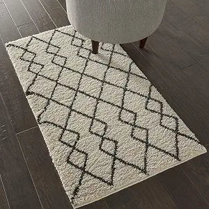 Nourison Home Geometric Shag Ivory/Charcoal 2'2" x 3'9" Area Rug - Easy Clean, Non Shedding, Bed Room, Living Room, Dining Room, Kitchen (2' x 4')