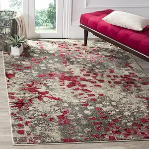 SAFAVIEH Monaco Collection Accent Rug - 3' x 5', Grey & Fuchsia, Abstract Watercolor Design, Non-Shedding & Easy Care, Ideal for High Traffic Areas in Entryway, Living Room, Bedroom (MNC225R)