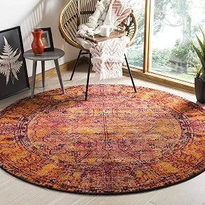 SAFAVIEH Vintage Hamadan Collection 3' Round Orange VTH216C Oriental Traditional Persian Non-Shedding Dining Room Entryway Foyer Living Room Bedroom Area Rug