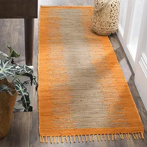 SAFAVIEH Handmade Cotton Runner Rug 2'3"x7' - Montauk Collection - Orange, Hand-Woven Fringe Design, Ideal for Entryway, Hallway, Kitchen, Bedroom (MTK718R)