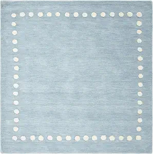 SAFAVIEH Kids Collection Area Rug - 3' Square, Blue & Ivory, Handmade Wool, Polka Dot Border Design, Ideal for the Living Room, Bedroom, Dining Room, Kids Room, Nursery (SFK802M-3SQ)