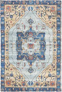SAFAVIEH Saffron Collection Accent Rug - 3' x 5', Turquoise & Navy, Handmade Boho Chic Distressed Cotton, Ideal for High Traffic Areas in Entryway, Living Room, Bedroom (SFN540K)