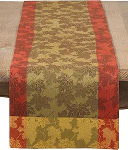 SARO LIFESTYLE Fall Foliage Design Jacquard Cotton Table Runner, 13" x 72", Multi