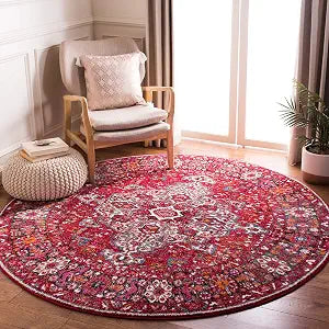 SAFAVIEH Vintage Hamadan Collection 3' Round Red / Multi VTH222A Oriental Traditional Persian Non-Shedding Dining Room Entryway Foyer Living Room Bedroom Area Rug