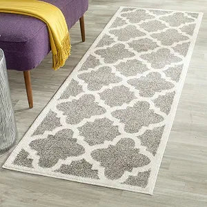 SAFAVIEH Amherst Collection Runner Rug - 2'3" x 8', Dark Grey & Beige, Moroccan Trellis Design, Non-Shedding & Easy Care, Ideal for High Traffic Areas in Living Room, Bedroom, Dining (AMT423R-28)
