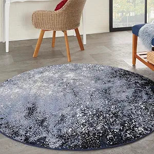 Nourison Home Passion Light Blue Black 4' x Round Area Rug - Easy Clean, Non Shedding, Bed Room, Living Room, Dining Room, Kitchen (4' x Round)