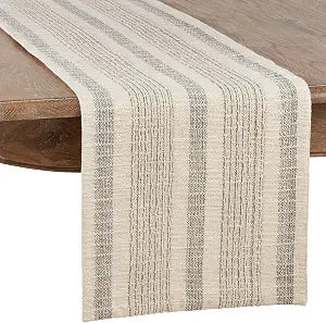SARO LIFESTYLE Textured Stripe Table Runner - Woven Cotton Table Runner for Farmhouse Dining Table, Rustic Kitchen Dcor, Everyday Entertaining, and Boho Tablescapes, 16"x36", Ivory