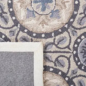 SAFAVIEH Four Seasons Collection Accent Rug - 2'6" x 4', Cement & Blue, Hand-Hooked, Non-Shedding & Easy Care, Ideal for High Traffic Areas in Entryway, Living Room, Bedroom (FRS485E)