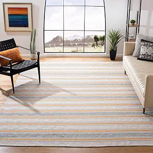 SAFAVIEH Montauk Collection Accent Rug - 3' x 5', Orange & Beige, Handmade Stripe Cotton, Ideal for High Traffic Areas in Entryway, Living Room, Bedroom (MTK536P)