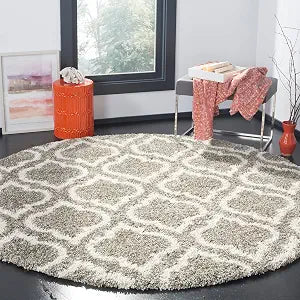 SAFAVIEH Hudson Shag Collection 3' Round Grey/Ivory SGH284B Moroccan Non-Shedding Living Room Bedroom Dining Room Entryway Plush 2-inch Thick Area Rug