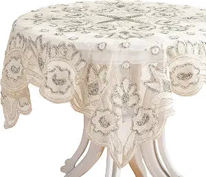SARO LIFESTYLE BD05.S40S Lakshmi Collection Hand Beaded Design Topper, Silver, 40"