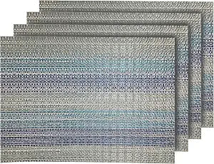 Dainty Home Blue Yorkshire Rectangle Vinyl Placemats - Heat Resistant Placemats, Non-Slip, Easy Clean Placemats for Elegant Dining - 13"x19" Set of 4 - Perfect for Stylish, Modern Homes