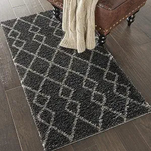 Nourison Home Geometric Shag Moroccan Charcoal 2'2" x 3'9" Area -Rug, Easy -Cleaning, Non Shedding, Bed Room, Living Room, Dining Room, Kitchen (2x4)