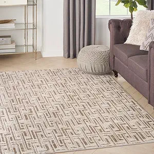 Nourison Home Serenity Home Geometric Mocha Ivory 3'11" x 5'11" Area -Rug, Easy -Cleaning, Non Shedding, Bed Room, Living Room, Dining Room, Backyard, Deck, Patio (4x6)