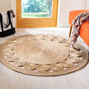 SAFAVIEH Natural Fiber Round Collection 3' Round Natural NFB247A Handmade Boho Country Charm Jute Area Rug