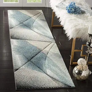 SAFAVIEH Hollywood Collection Accent Rug - 2'3" x 4', Grey & Teal, Mid-Century Modern Design, Non-Shedding & Easy Care, Ideal for High Traffic Areas in Entryway, Living Room, Bedroom (HLW715D)