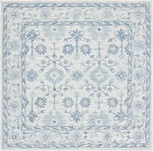 SAFAVIEH Micro-Loop Collection Accent Rug - 3' Square, Blue & Ivory, Handmade Wool, Ideal for the Living Room, Dining, Bedroom (MLP276M)