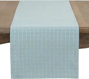 Saro Lifestyle Stitched Line Table Runner, Aqua, 16" x 54"