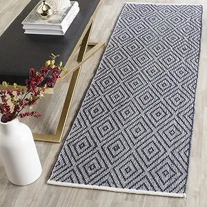 SAFAVIEH Montauk Collection Runner Rug - 2'3" x 9', Navy & Ivory, Handmade Trellis Cotton, Ideal for High Traffic Areas in Living Room, Bedroom (MTK811C)