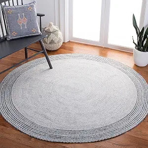 SAFAVIEH Cape Cod Collection Area Rug - 3' Round, Grey & Charcoal, Handmade Braided, Ideal for High Traffic Areas in Living Room, Bedroom (CAP223H)