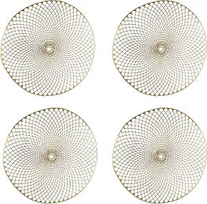Home Details 4 Pack Cut Out Round Placemats | Add Dcor to Tablescape | for Dining Room | Kitchen | Island Counter | Coffee Table | Gold