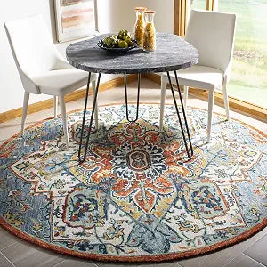 SAFAVIEH Aspen Collection 3' Round Blue/Rust APN312A Handmade Boho Premium Wool Entryway Foyer Living Room Bedroom Kitchen Area Rug