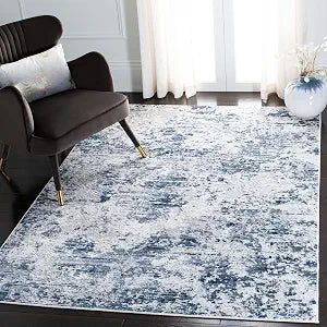 SAFAVIEH Amelia Collection Area Rug - 3' Square, Navy & Grey, Modern Abstract Design, Non-Shedding & Easy Care, Ideal for High Traffic Areas in Living Room, Bedroom, Dining Room (ALA705N-3SQ)