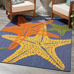 Nourison Home Aloha Blue Multicolor 3'6" x 5'6" Area Rug - Easy Clean, Non Shedding, Bed Room, Living Room, Dining Room, Kitchen (4' x 6')
