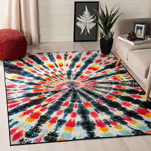 SAFAVIEH Washable Rug Paint Brush Collection - 3'3" x 5'3", Black & Coral, Slip Resistant & Easy to Clean, Ideal for Living Room, Bedroom, Nursery, Kids Playroom, Dining Space (PTB126F)