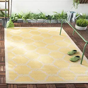SAFAVIEH Washable Rug Outdoor Courtyard Collection - 2'7" x 5', Yellow & Beige, Non-Shedding & Easy Cleaning, Ideal for Patio, Backyard, Mudroom (CY6009-316)