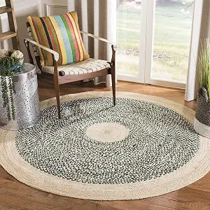 SAFAVIEH Cape Cod Collection 3' Round Green / Natural CAP210Y Handmade Braided Jute & Cotton Area Rug