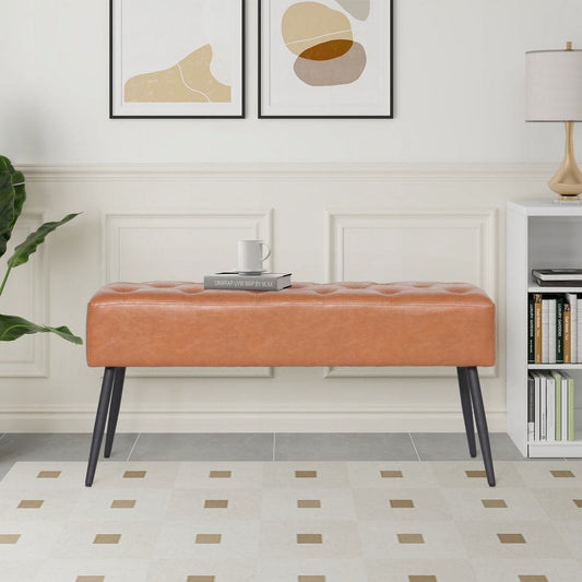 Abble 38" Wide Upholstered Entryway Bench, Tufted Ottoman Bench, Small Bed Room Bench, Casual Dining Room Bench, Brown