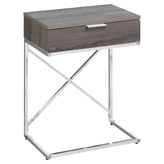 ACCENT END TABLE - 24"H / DARK TAUPE / CHROME METAL WITH DRAWER