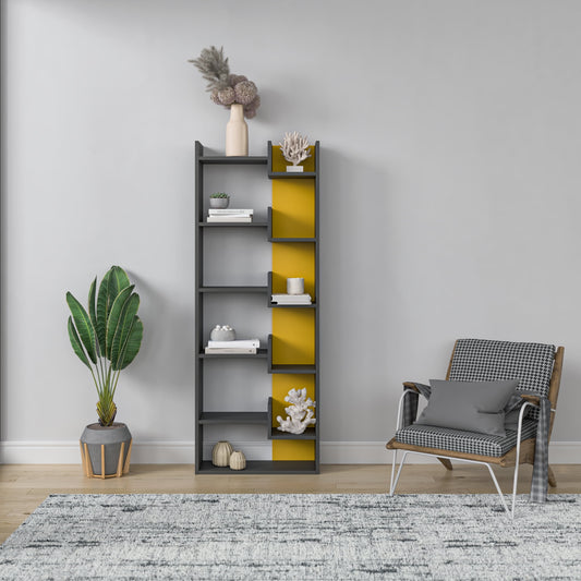 Ada Home Decor Bonaparte Multiple Tier Open Shelf Modern Bookcase, Anthracite/Mustard
