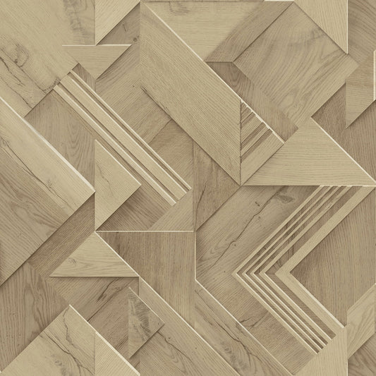 Advantage Cassian Light Brown Wood Geometric Wallpaper