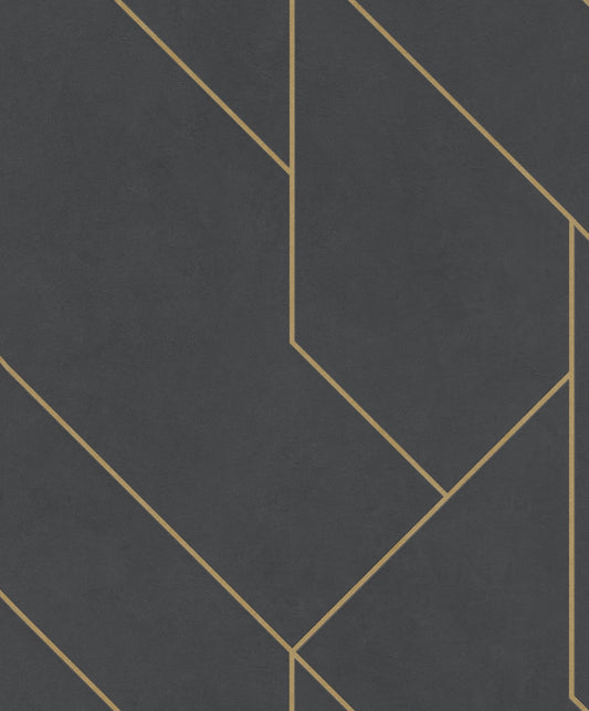 Advantage Pollock Black Gilded Geometric Unpasted Vinyl On Non Woven Wallpaper, 21-in by 33-ft, 57.8 sq. ft.